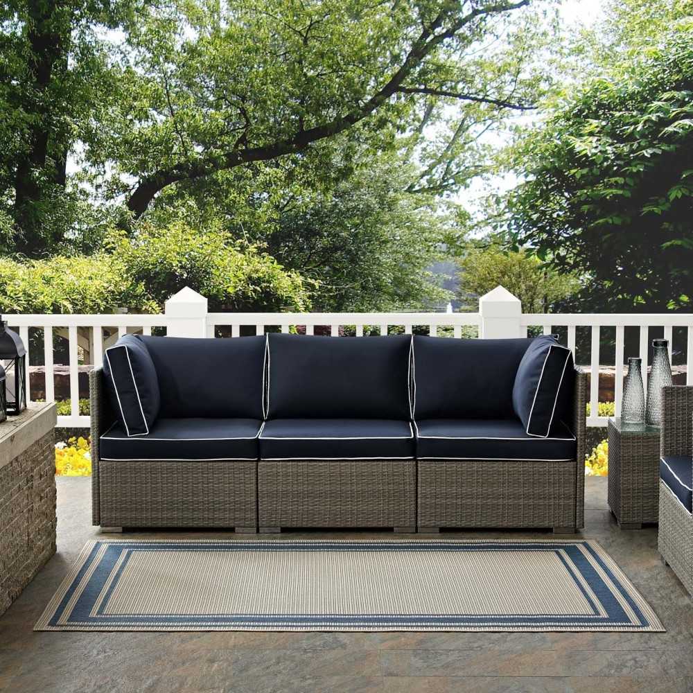 Rim Solid Border 8x10 Indoor and Outdoor Area Rug, Blue and Beige