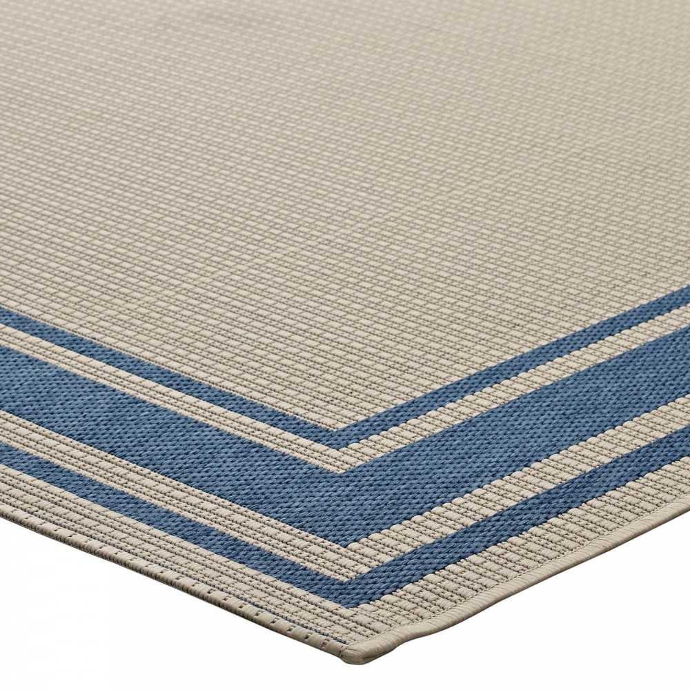 Rim Solid Border 8x10 Indoor and Outdoor Area Rug, Blue and Beige