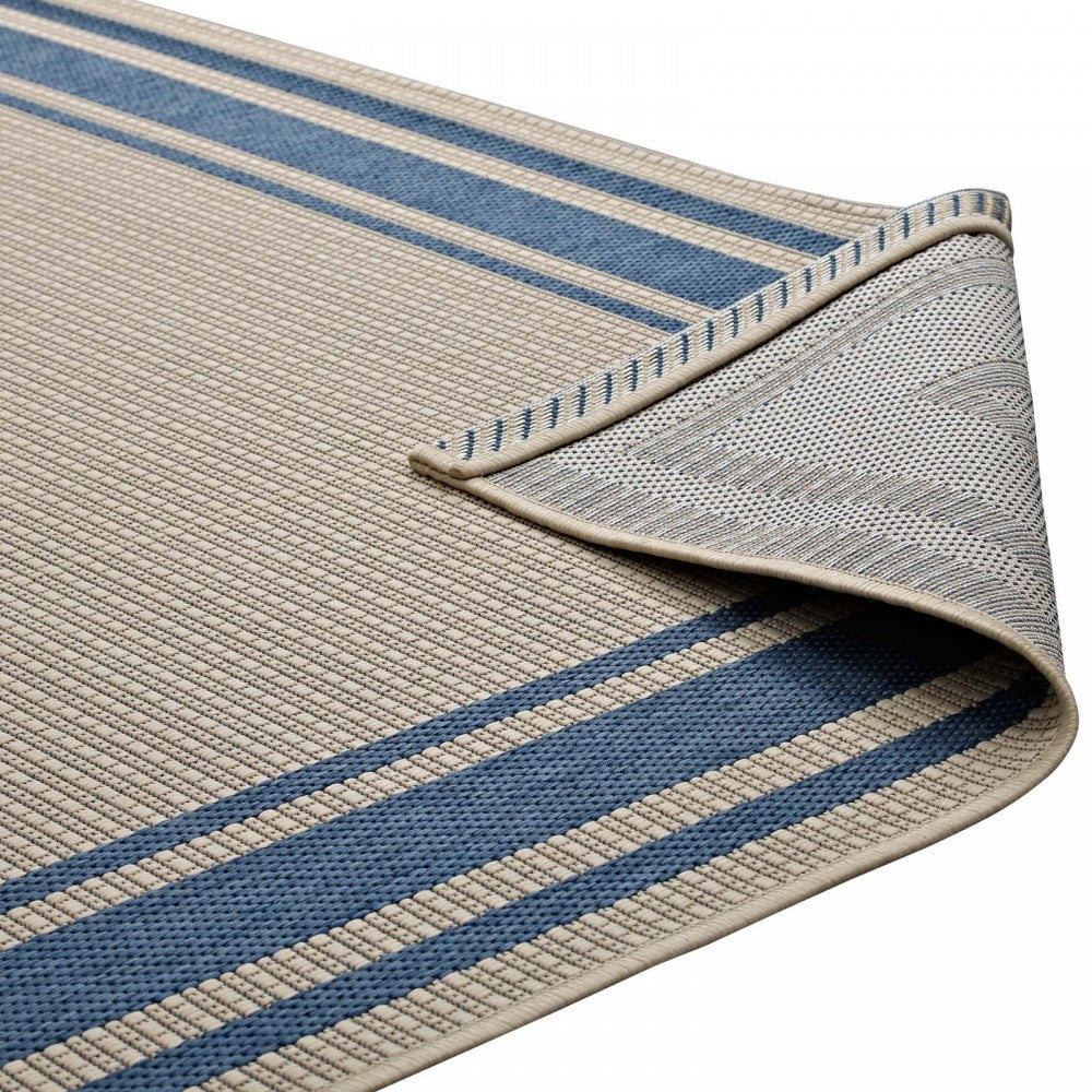 Rim Solid Border 8x10 Indoor and Outdoor Area Rug, Blue and Beige