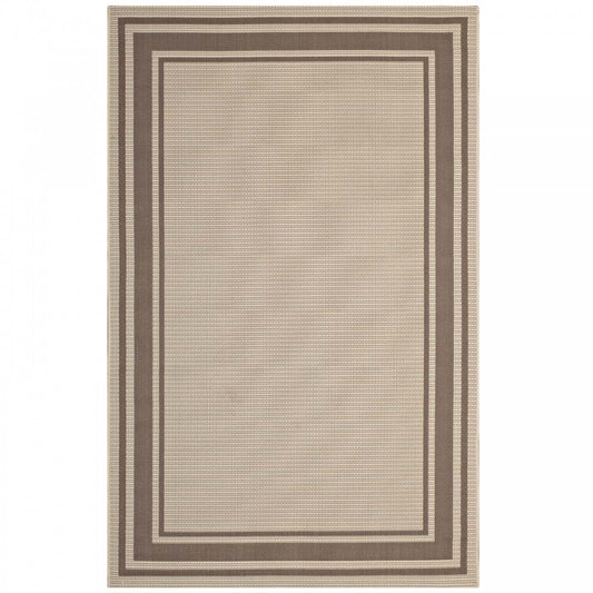 Rim Solid Border 8x10 Indoor and Outdoor Area Rug, Light and Dark Beige
