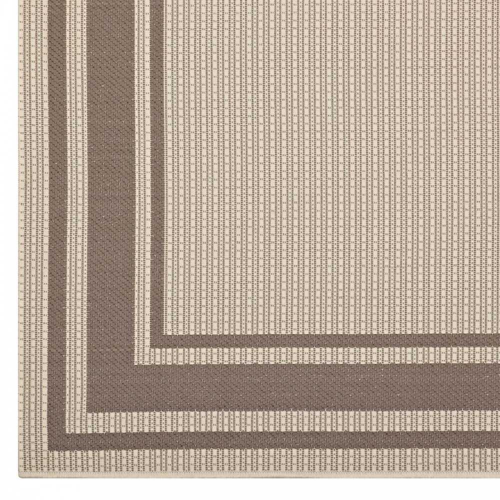 Rim Solid Border 8x10 Indoor and Outdoor Area Rug, Light and Dark Beige