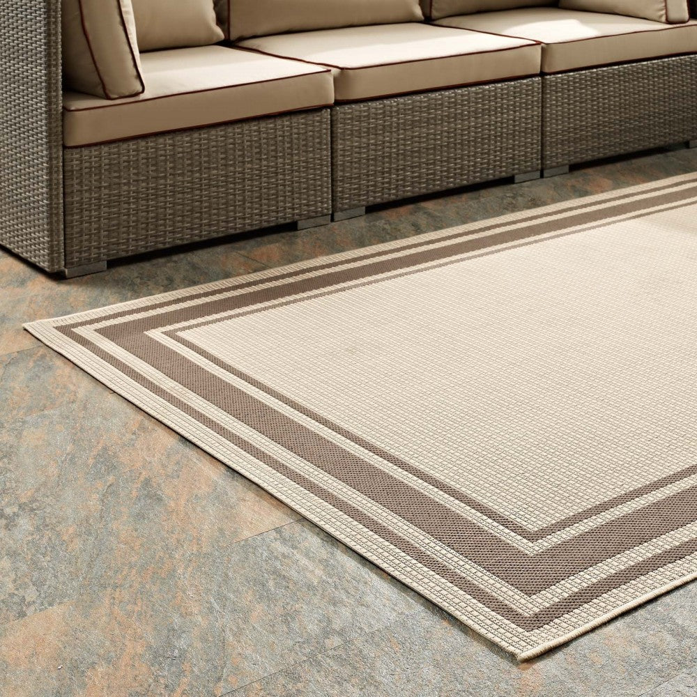 Rim Solid Border 8x10 Indoor and Outdoor Area Rug, Light and Dark Beige