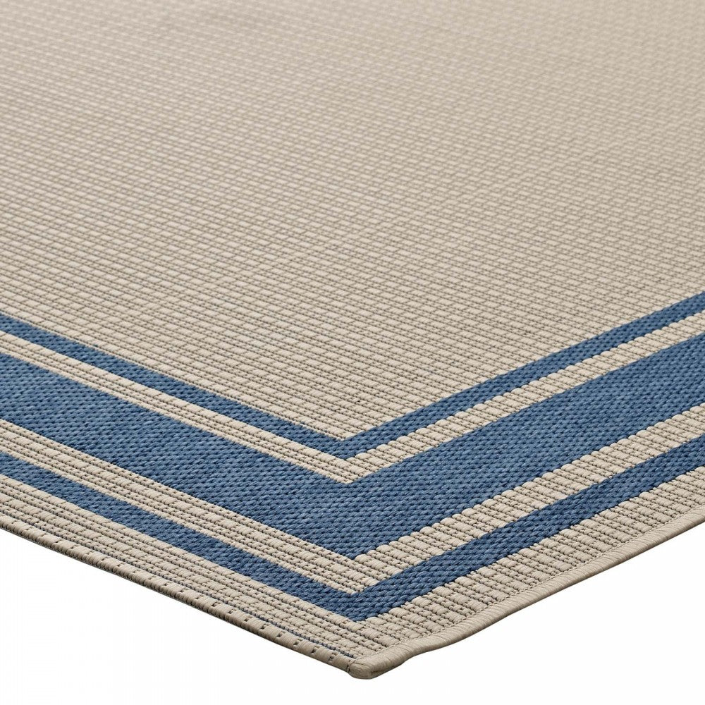 Rim Solid Border 9x12 Indoor and Outdoor Area Rug, Blue and Beige