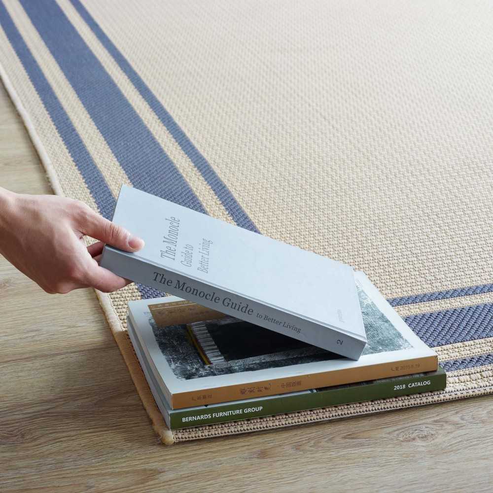 Rim Solid Border 9x12 Indoor and Outdoor Area Rug, Blue and Beige