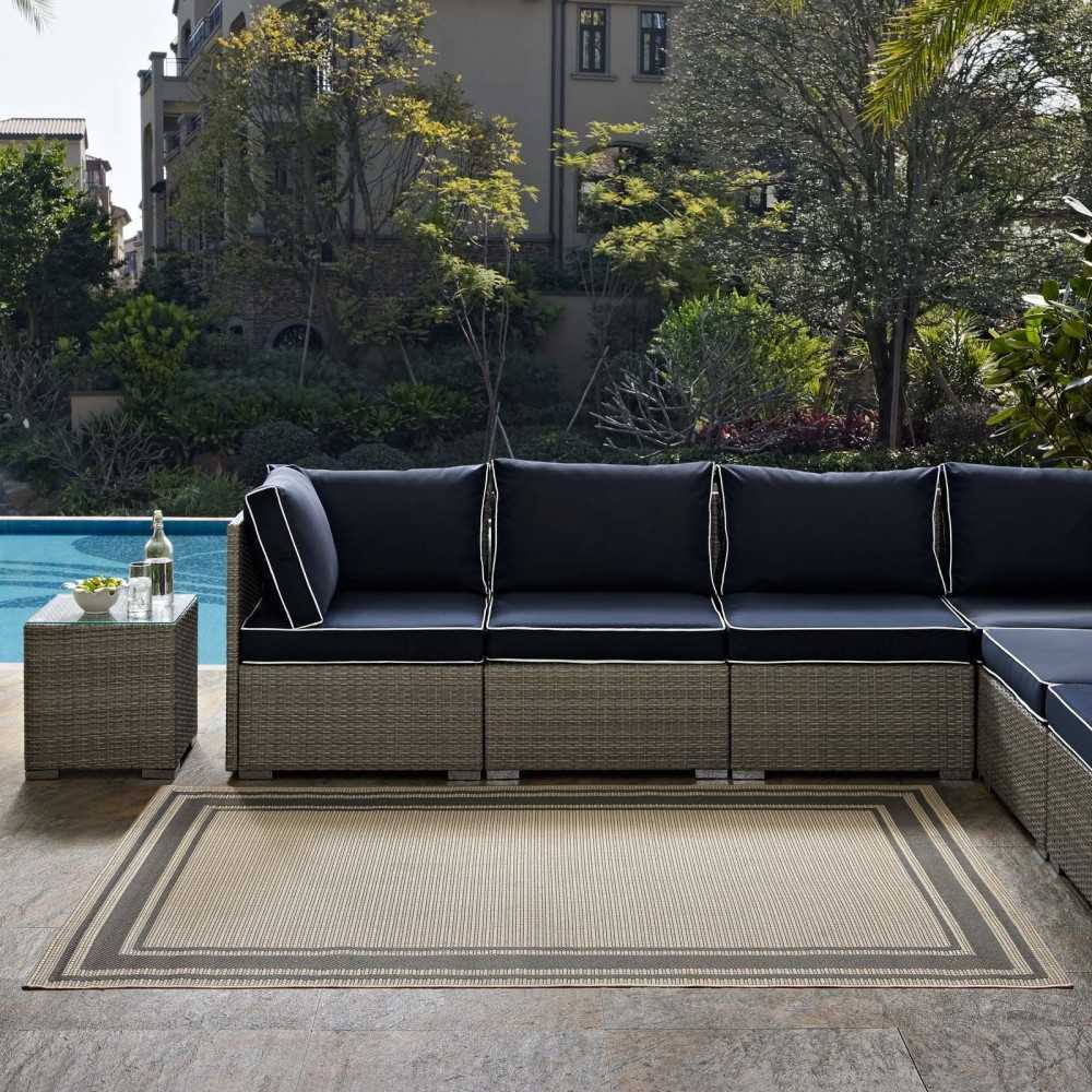 Rim Solid Border 9x12 Indoor and Outdoor Area Rug, Gray and Beige