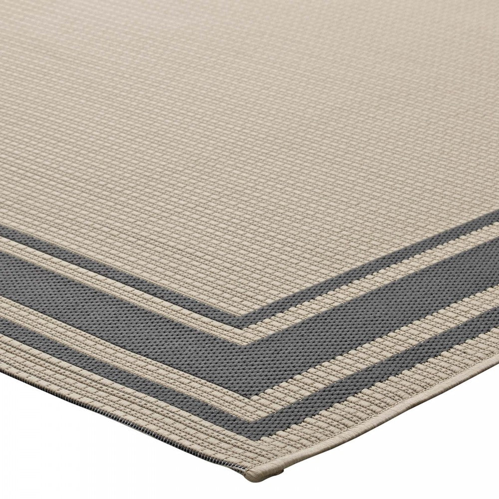 Rim Solid Border 9x12 Indoor and Outdoor Area Rug, Gray and Beige