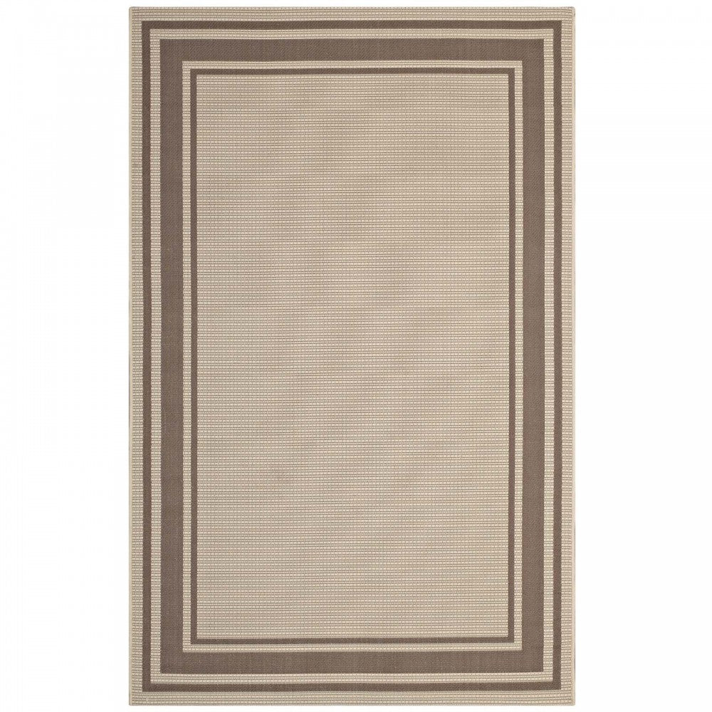 Rim Solid Border 9x12 Indoor and Outdoor Area Rug, Light and Dark Beige