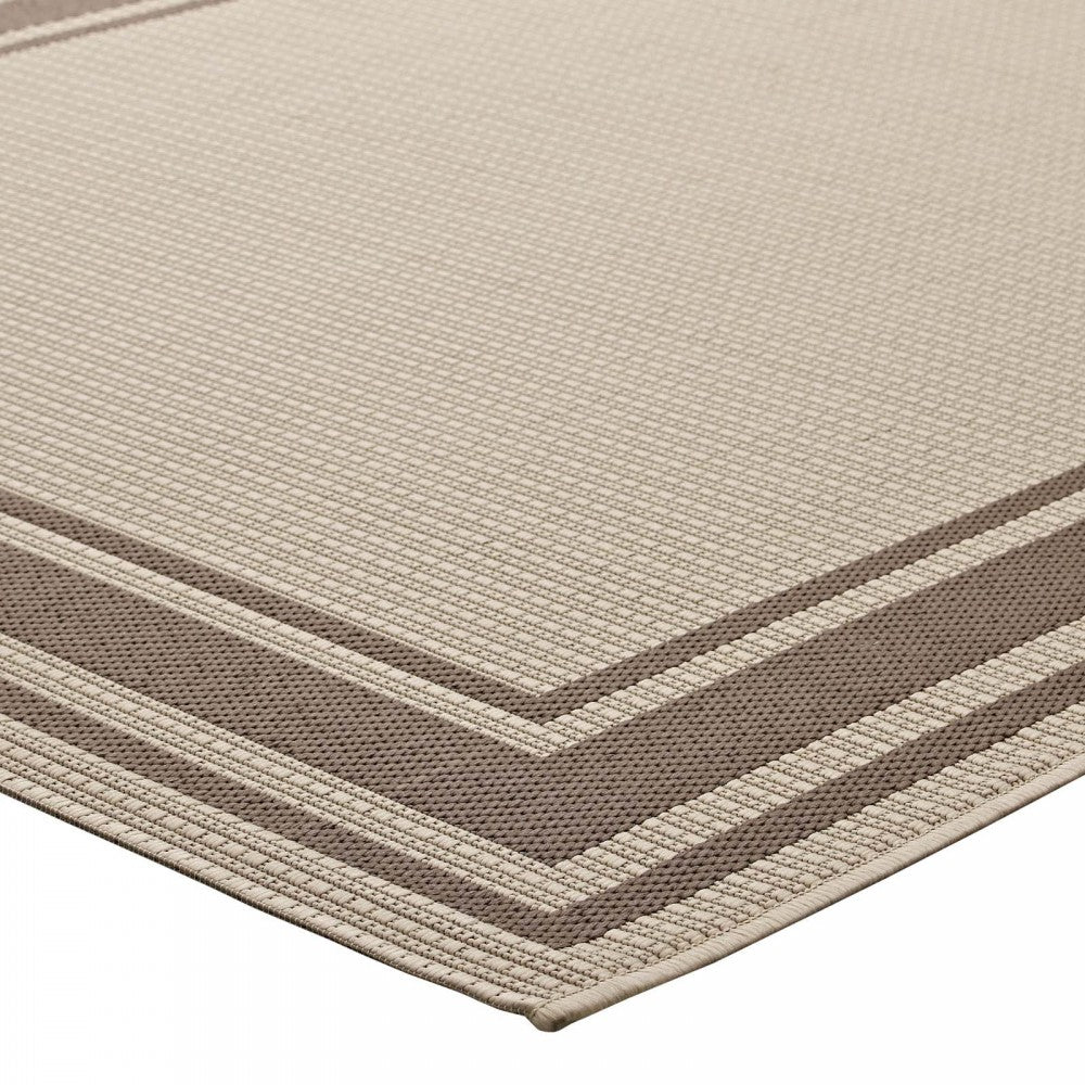 Rim Solid Border 9x12 Indoor and Outdoor Area Rug, Light and Dark Beige