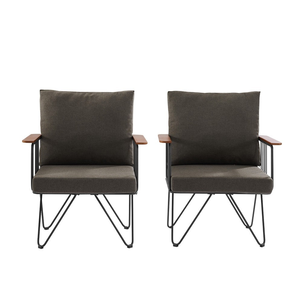 Rio 2 Piece Metal and Wood Hairpin Leg Patio Chair - Clove Brown