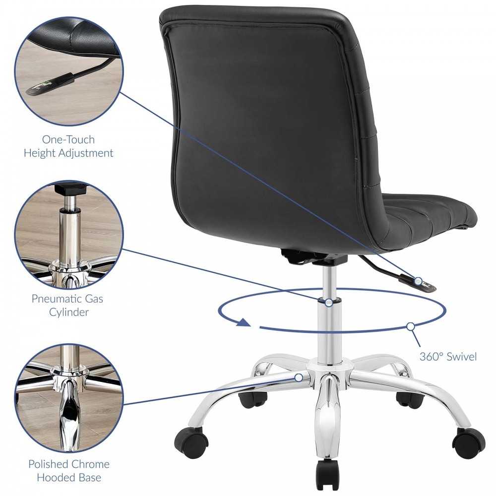 Ripple Armless Mid Back Vinyl Office Chair, Black