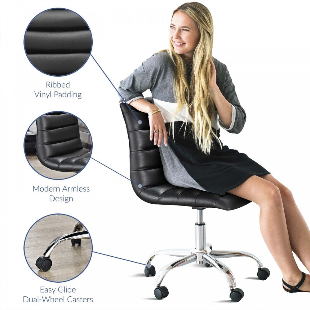 Ripple Armless Mid Back Vinyl Office Chair, Black