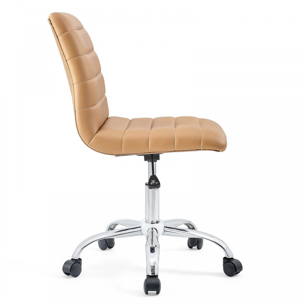 Ripple Armless Mid Back Vinyl Office Chair, Tan