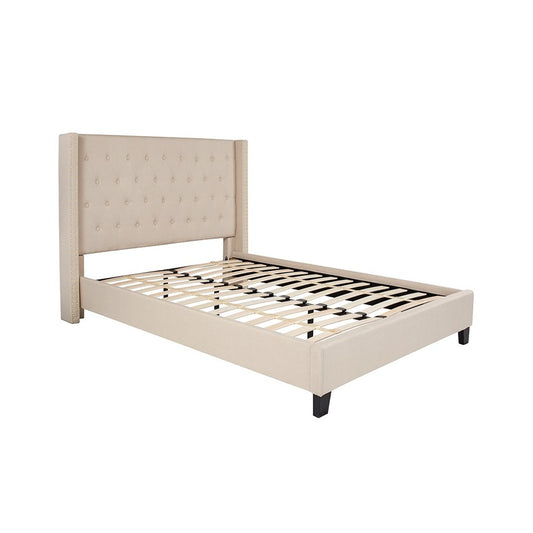Riverdale Full Size Tufted Upholstered Platform Bed in Beige Fabric