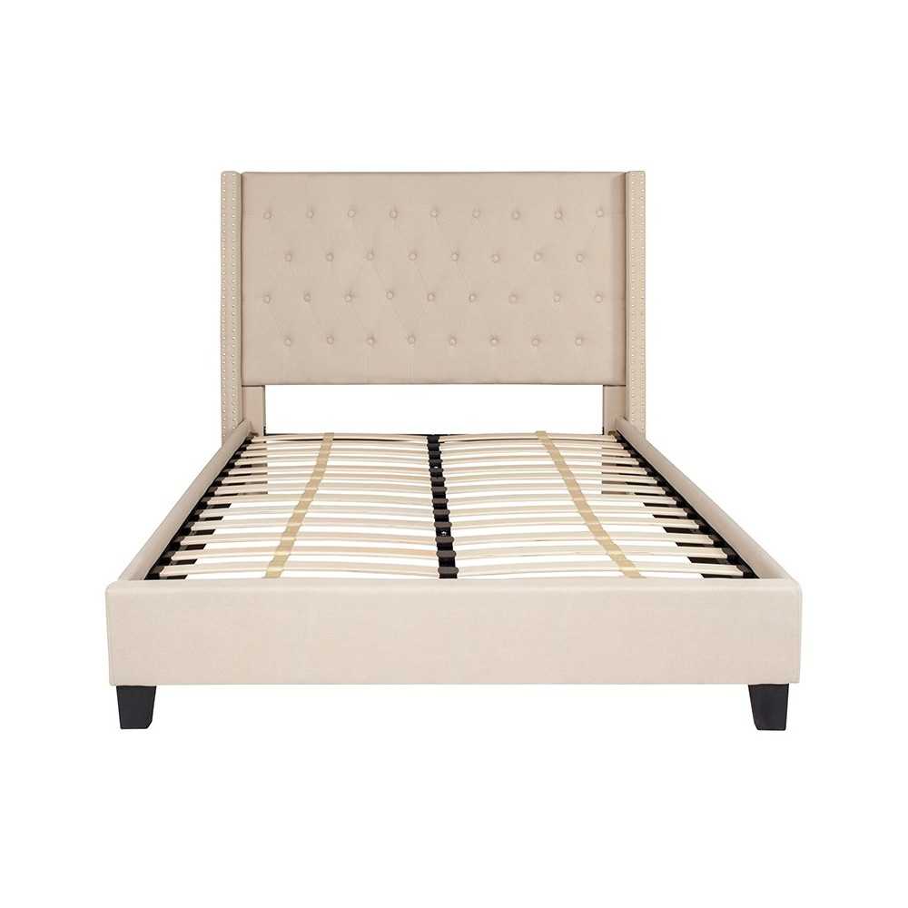 Riverdale Full Size Tufted Upholstered Platform Bed in Beige Fabric
