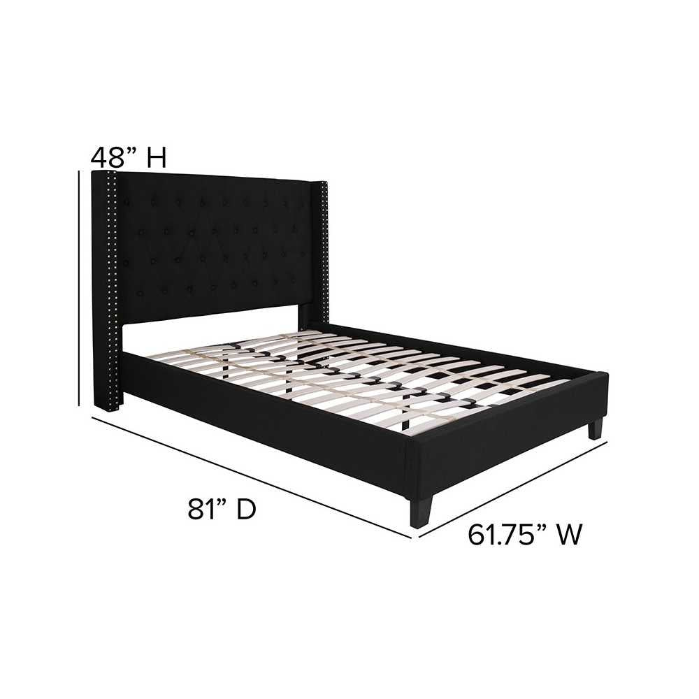 Riverdale Full Size Tufted Upholstered Platform Bed in Black Fabric
