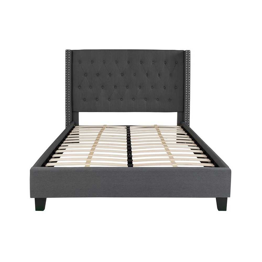 Riverdale Full Size Tufted Upholstered Platform Bed in Dark Gray Fabric