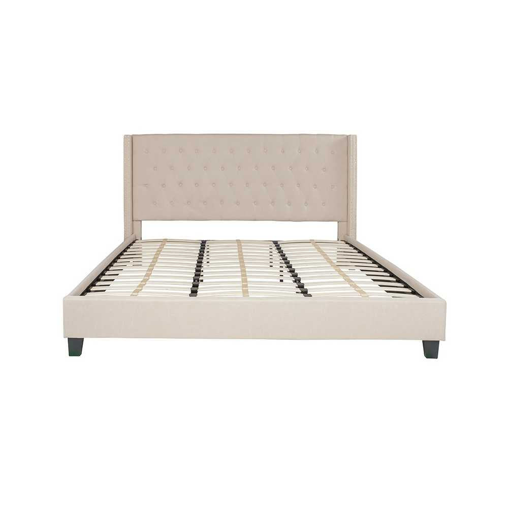 Riverdale King Size Tufted Upholstered Platform Bed in Beige Fabric