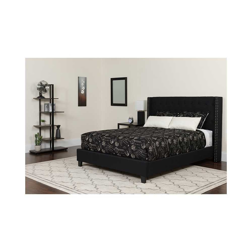 Riverdale King Size Tufted Upholstered Platform Bed in Black Fabric with Memory Foam Mattress