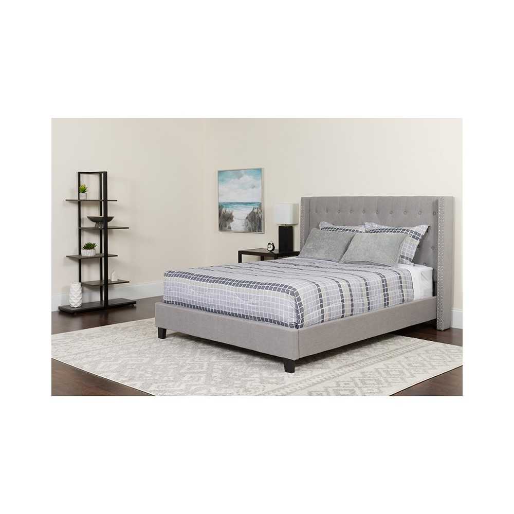 Riverdale King Size Tufted Upholstered Platform Bed in Light Gray Fabric