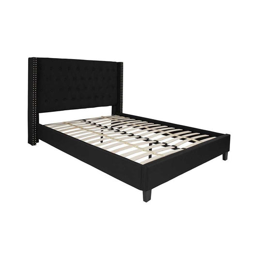 Riverdale Queen Size Tufted Upholstered Platform Bed in Black Fabric