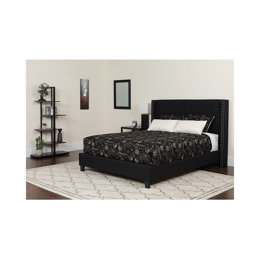 Riverdale Queen Size Tufted Upholstered Platform Bed in Black Fabric