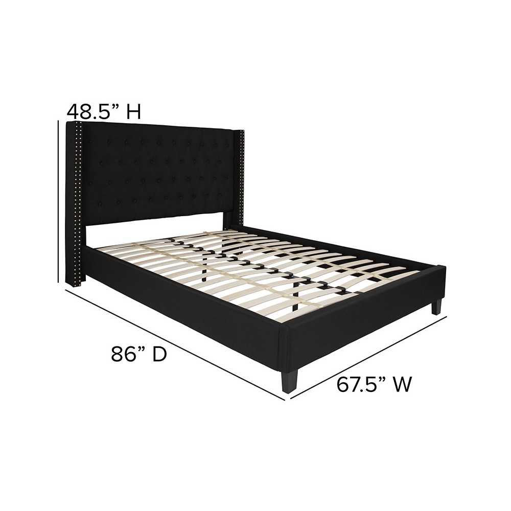 Riverdale Queen Size Tufted Upholstered Platform Bed in Black Fabric