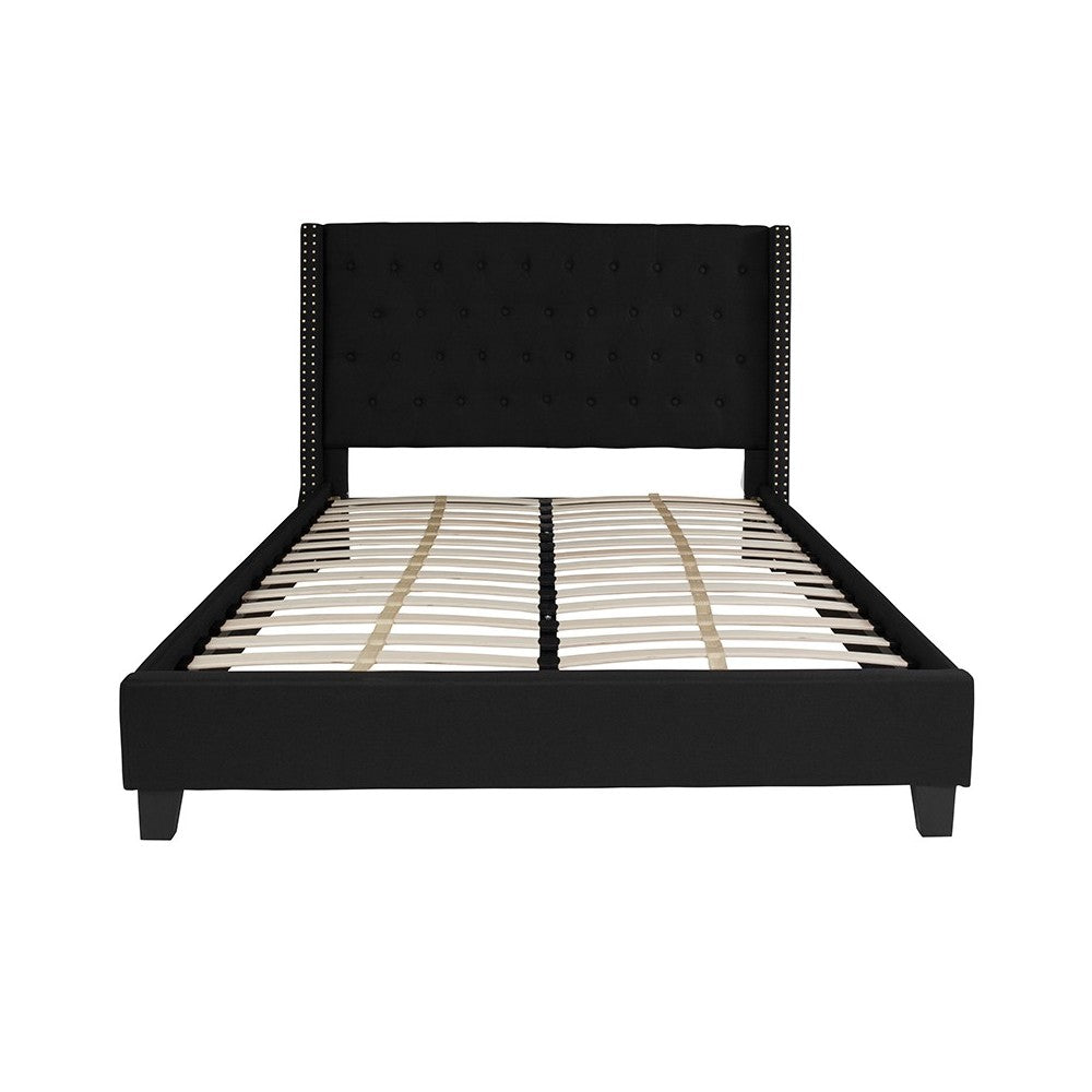 Riverdale Queen Size Tufted Upholstered Platform Bed in Black Fabric