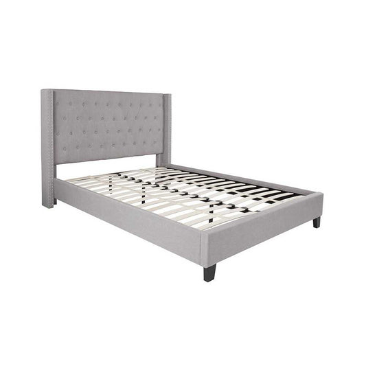 Riverdale Queen Size Tufted Upholstered Platform Bed in Light Gray Fabric