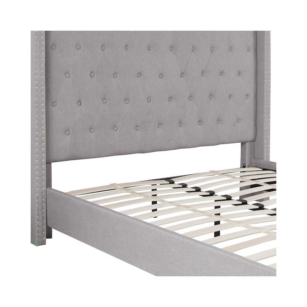 Riverdale Queen Size Tufted Upholstered Platform Bed in Light Gray Fabric