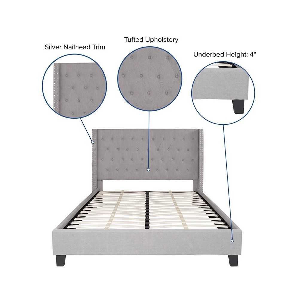 Riverdale Queen Size Tufted Upholstered Platform Bed in Light Gray Fabric