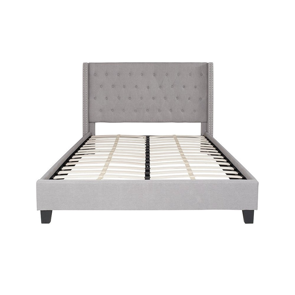 Riverdale Queen Size Tufted Upholstered Platform Bed in Light Gray Fabric
