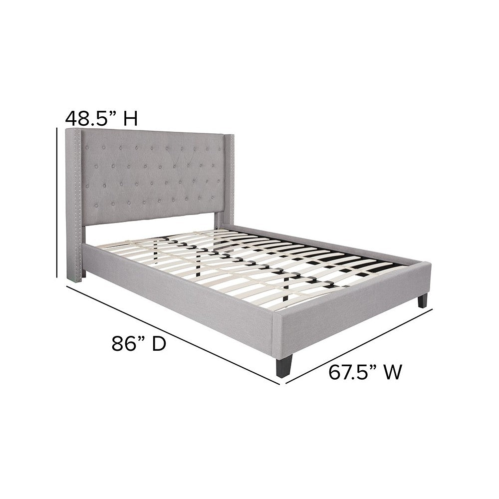 Riverdale Queen Size Tufted Upholstered Platform Bed in Light Gray Fabric
