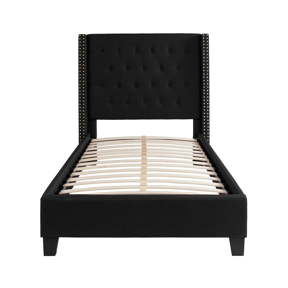 Riverdale Twin Size Tufted Upholstered Platform Bed in Black Fabric