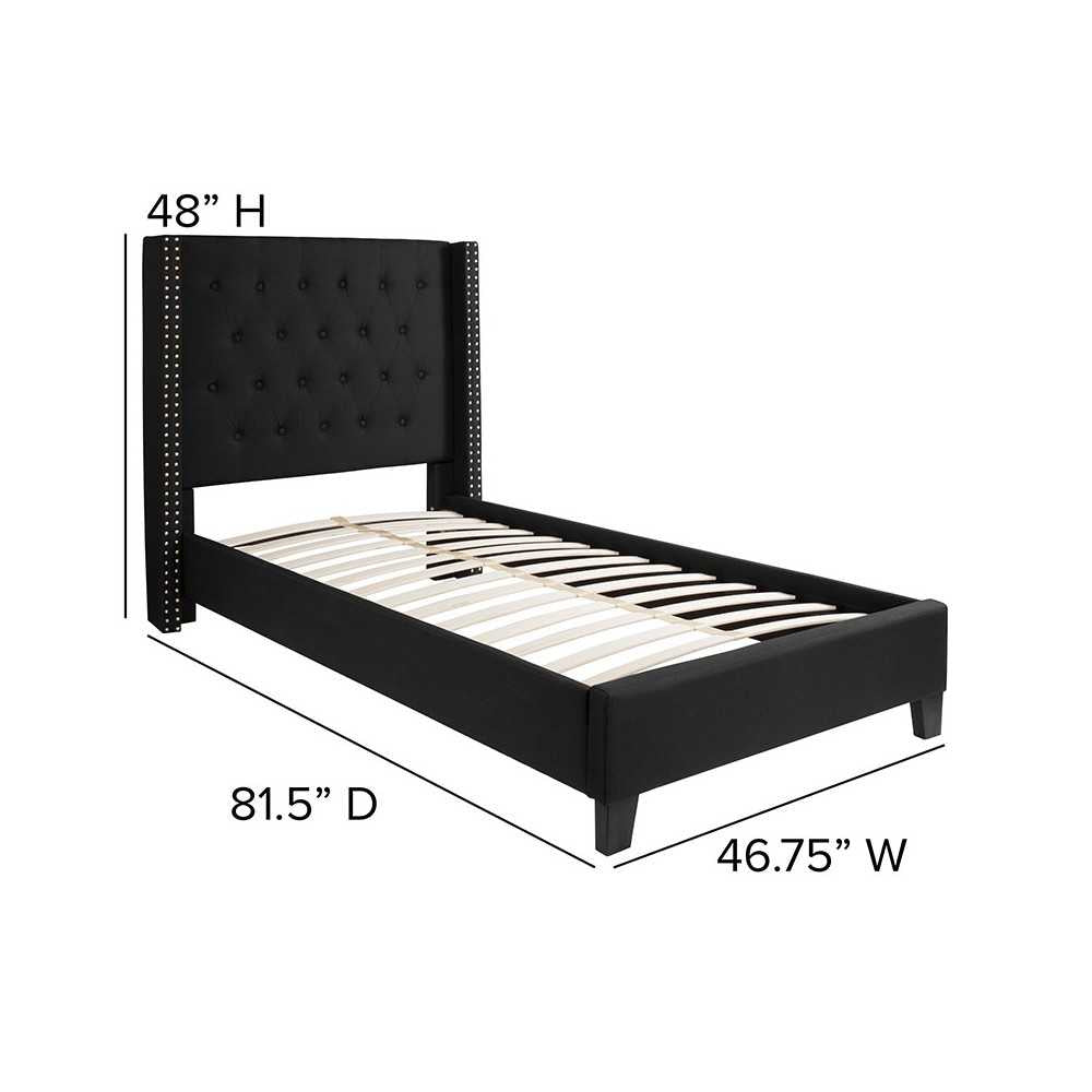 Riverdale Twin Size Tufted Upholstered Platform Bed in Black Fabric