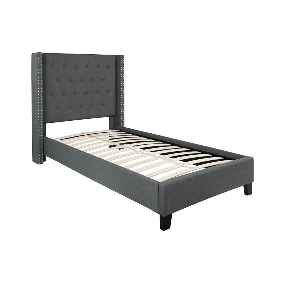 Riverdale Twin Size Tufted Upholstered Platform Bed in Dark Gray Fabric