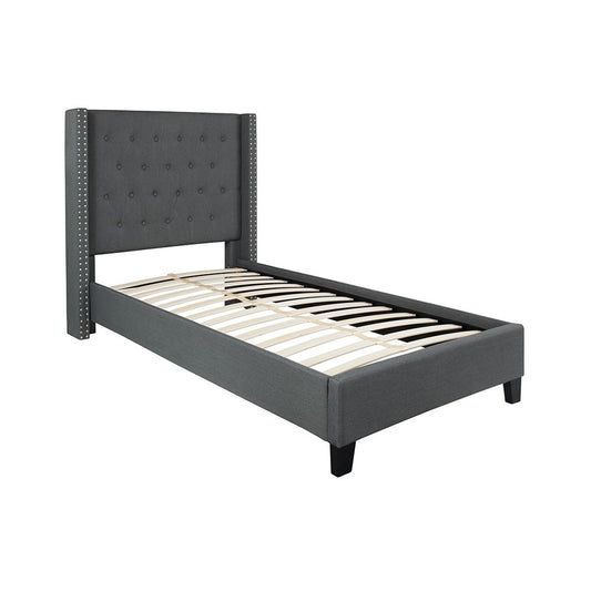 Riverdale Twin Size Tufted Upholstered Platform Bed in Dark Gray Fabric