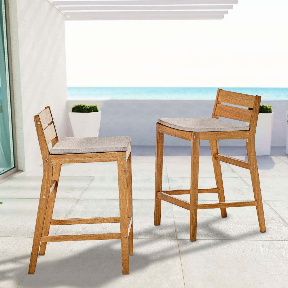 Riverlake Outdoor Patio Ash Wood Counter Stool Set of 2