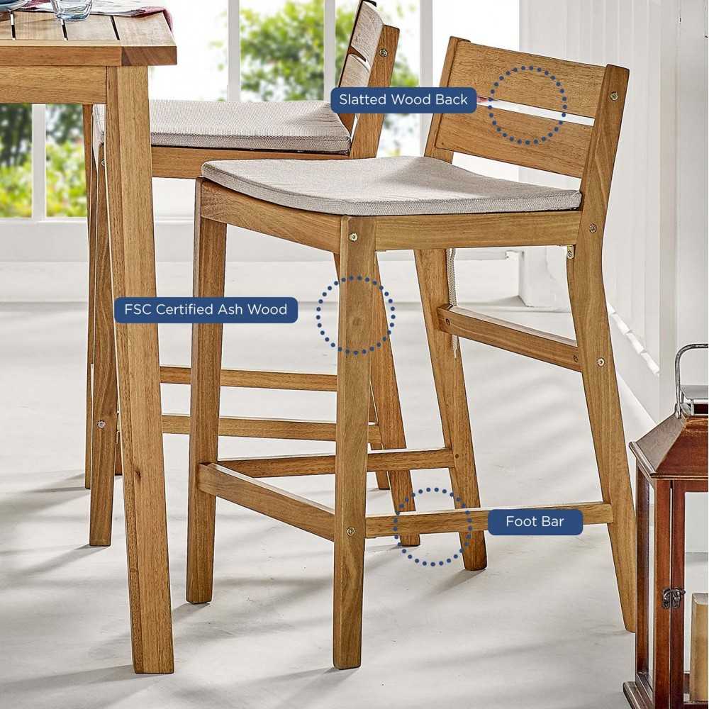 Riverlake Outdoor Patio Ash Wood Counter Stool Set of 2