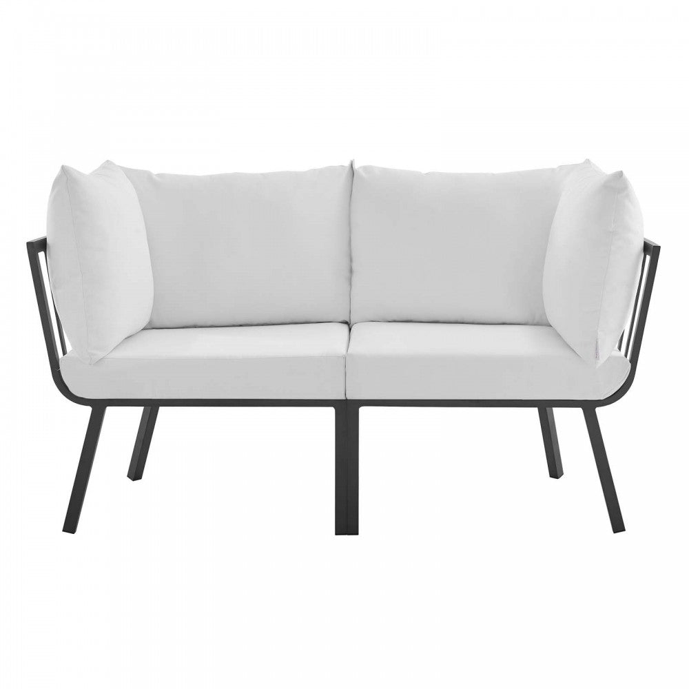 Riverside 2 Piece Outdoor Patio Aluminum Sectional Sofa Set, Gray White