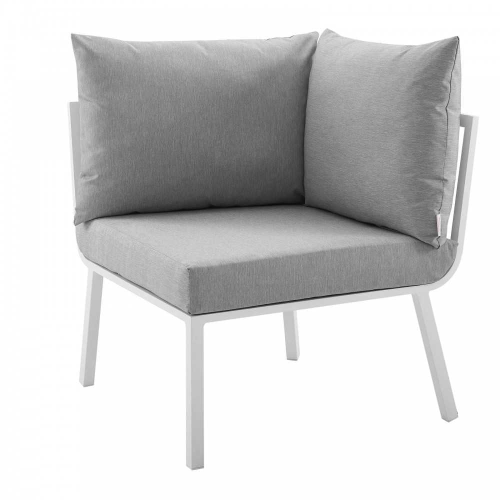 Riverside 2 Piece Outdoor Patio Aluminum Sectional Sofa Set, White Gray