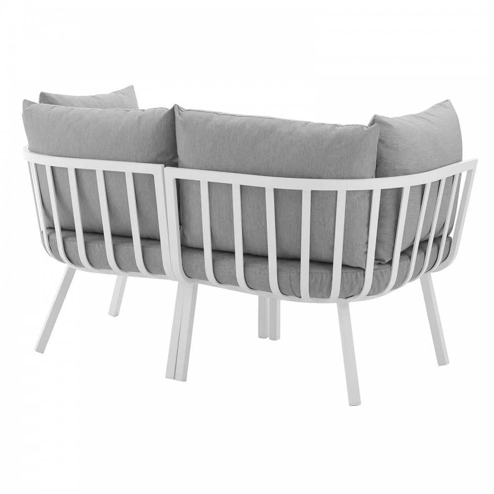 Riverside 2 Piece Outdoor Patio Aluminum Sectional Sofa Set, White Gray