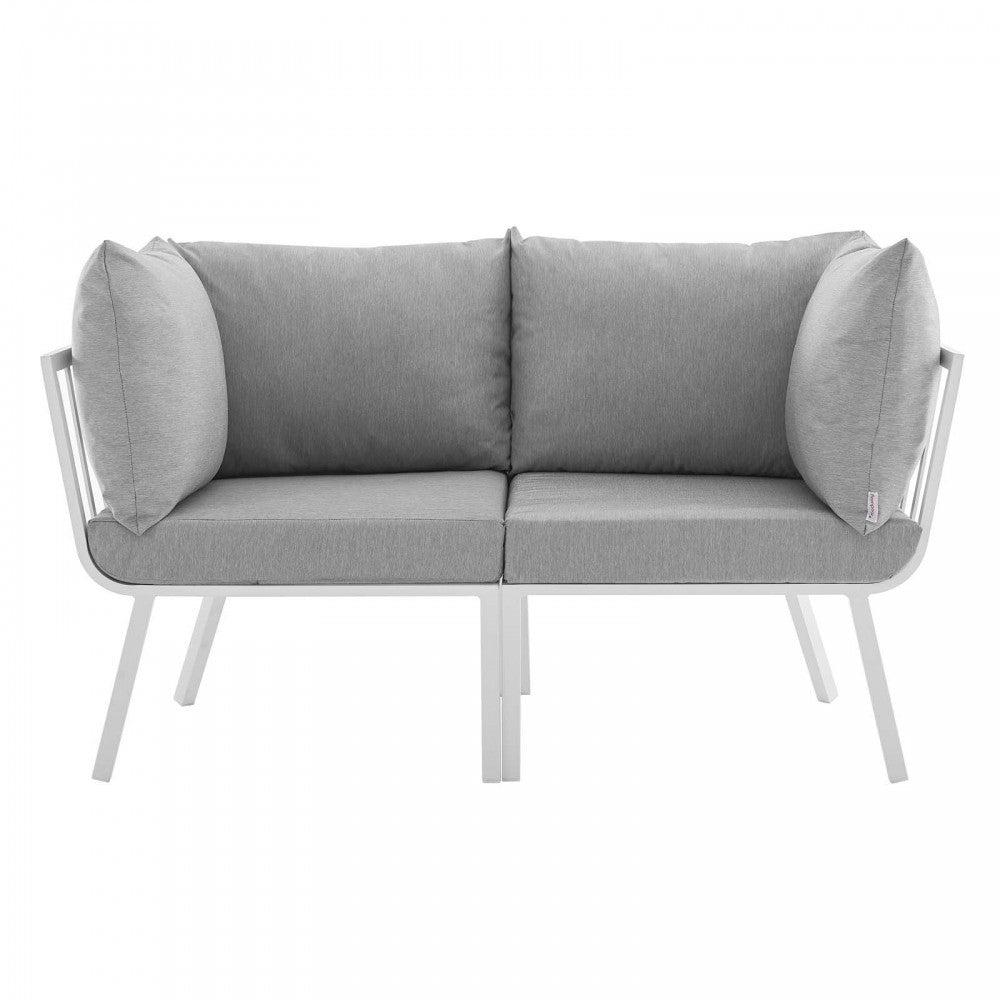 Riverside 2 Piece Outdoor Patio Aluminum Sectional Sofa Set, White Gray