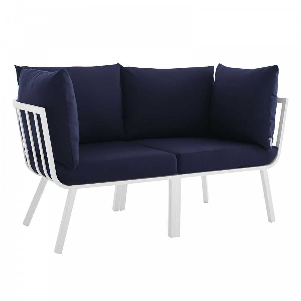 Riverside 2 Piece Outdoor Patio Aluminum Sectional Sofa Set, White Navy