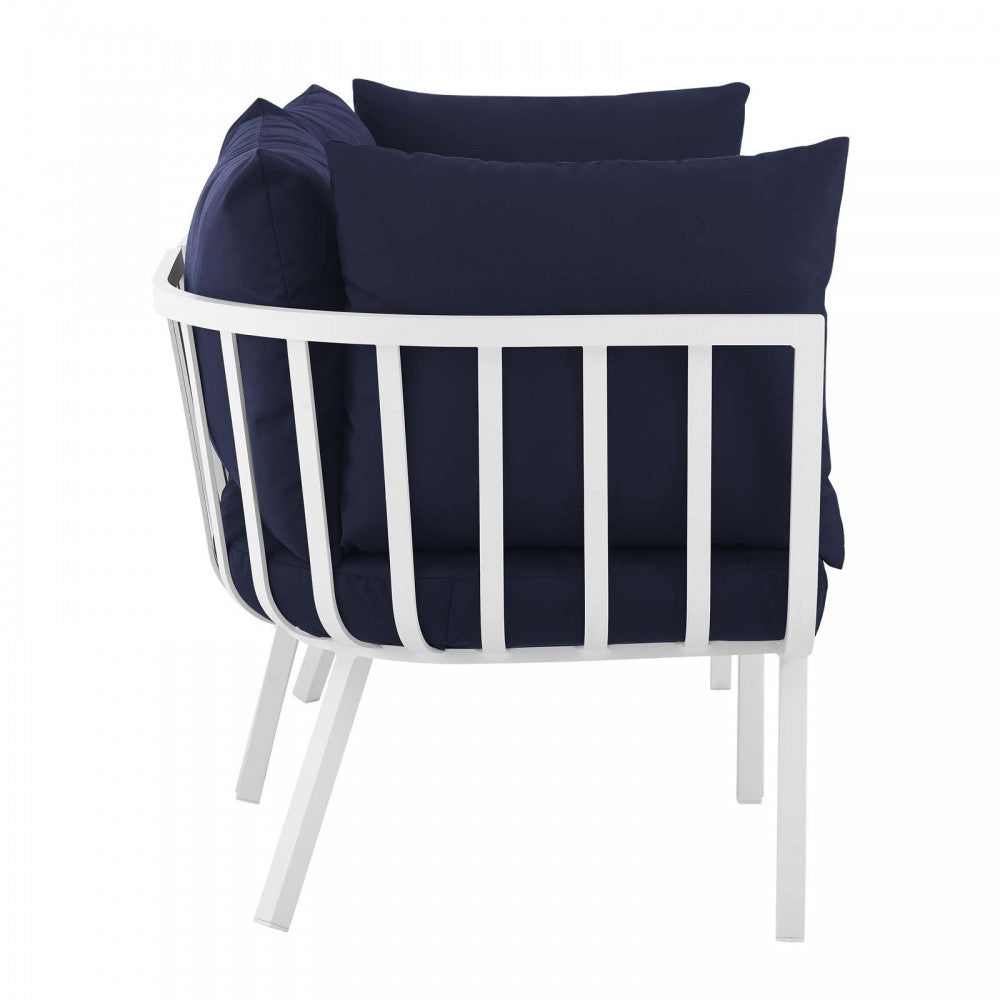 Riverside 2 Piece Outdoor Patio Aluminum Sectional Sofa Set, White Navy