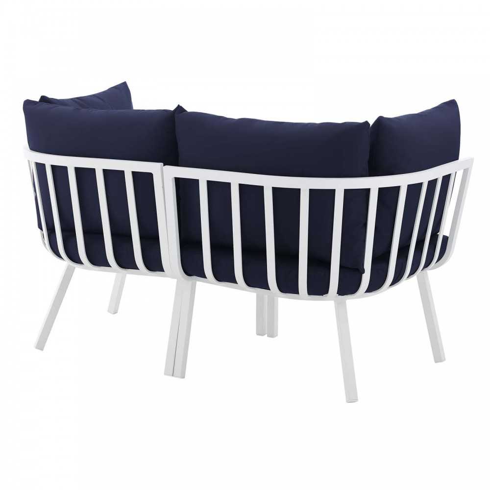 Riverside 2 Piece Outdoor Patio Aluminum Sectional Sofa Set, White Navy
