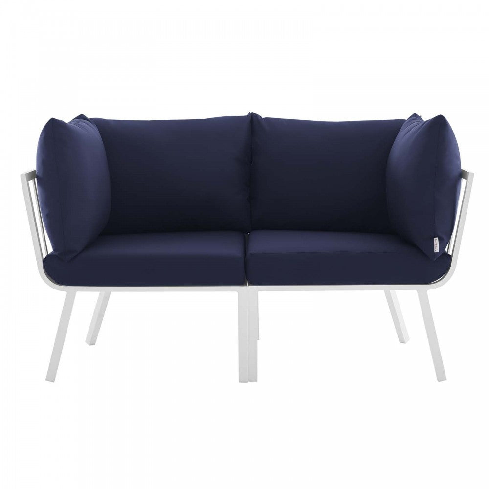Riverside 2 Piece Outdoor Patio Aluminum Sectional Sofa Set, White Navy