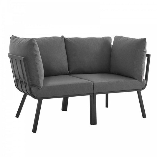 Riverside 2 Piece Outdoor Patio Aluminum Sectional Sofa Set, Gray Charcoal