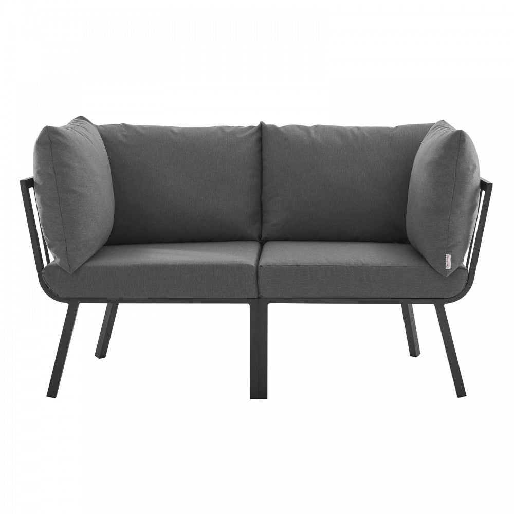Riverside 2 Piece Outdoor Patio Aluminum Sectional Sofa Set, Gray Charcoal