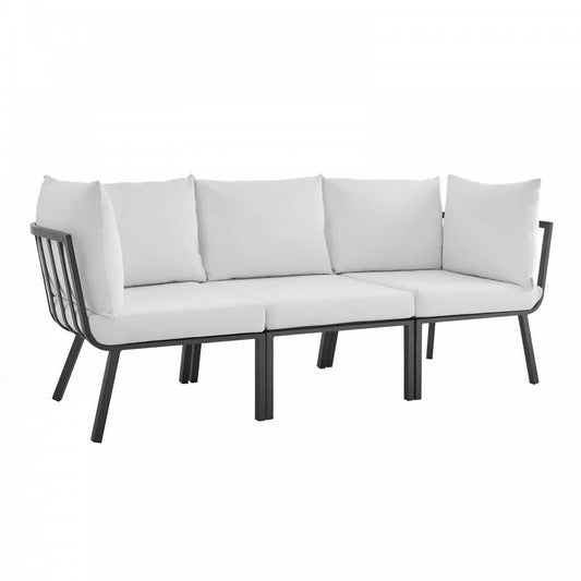 Riverside 3 Piece Outdoor Patio Aluminum Sectional Sofa Set, Gray White