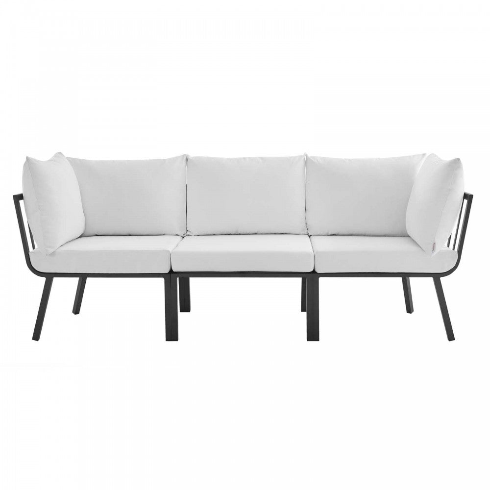 Riverside 3 Piece Outdoor Patio Aluminum Sectional Sofa Set, Gray White